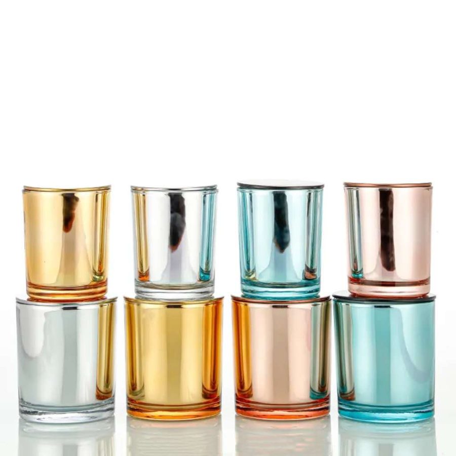 Factory wholesale luxury candle vessels electroplated silver gold blue rose gold glass candle scents empty cups
