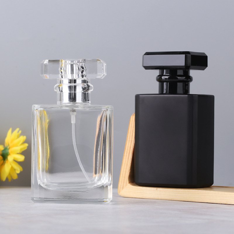 50ml matte black transparent  unique flat  perfume glass empty spray bottle luxury cap