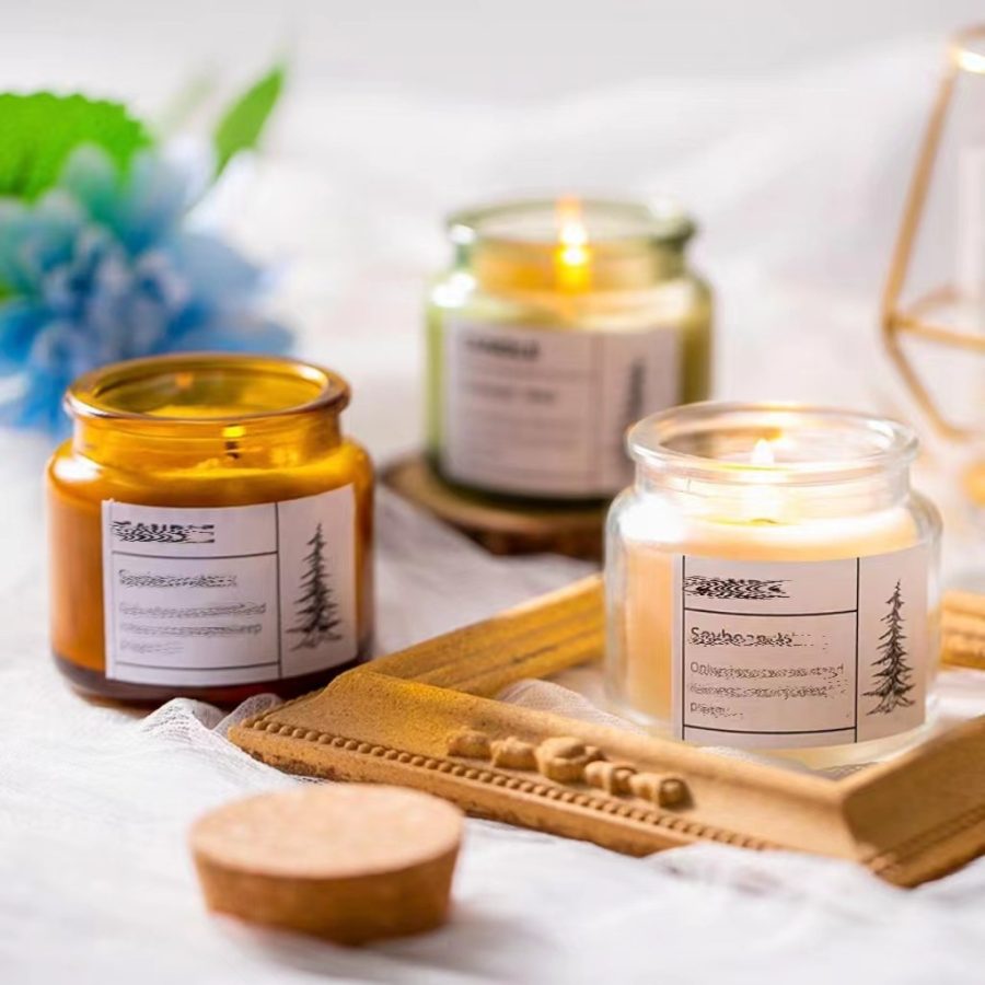 Wholesale DIY Clear Amber Green Container Empty 100Ml 200ml Glass Candle Jar With Wood Cork Lid - Image 3