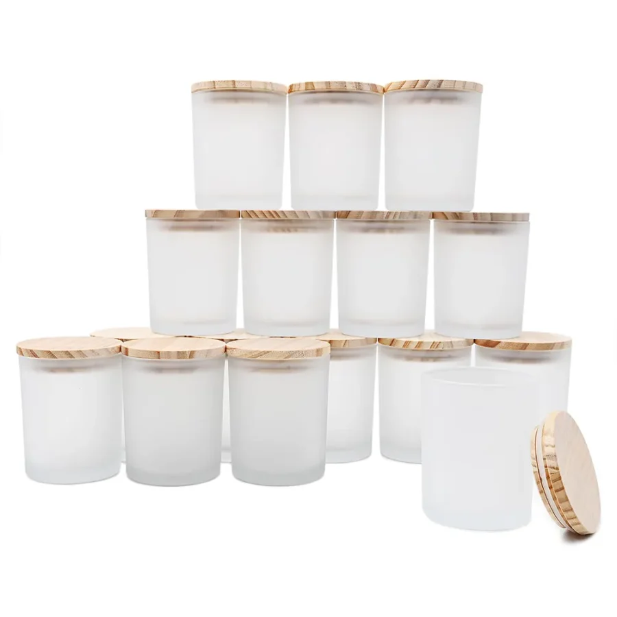Factory price empty 200ml 7oz 300ml 10oz frosted candle glass jar with metal/bamboo/wood lid - Image 8