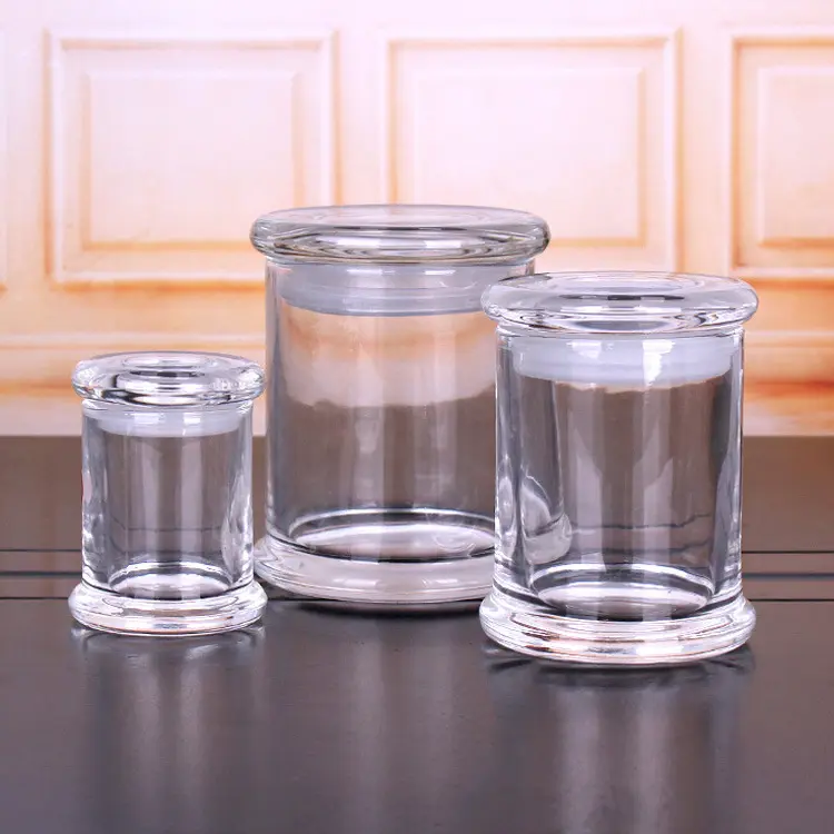 Hot Sale Recyclable Clear 70ml 220ml 370ml Candle Glass Jar Holder for Scented Candles with Glass Lid