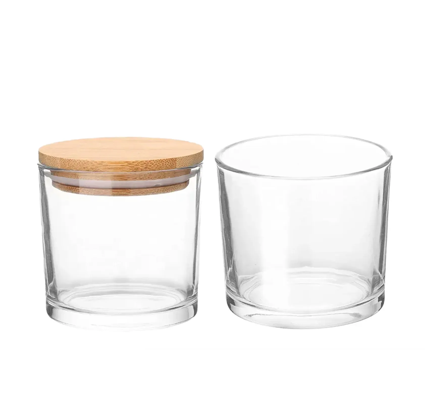 Hot Selling 7063 155ml  Glass Candle Jar with Bamboo Lid Thick Bottom Glass Candle Cup Glass Vessel for Candle Making