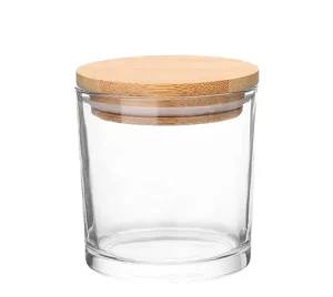 195ml  Empty Glass Candle Vessels Clear Scented Candle Glass Jar With Bamboo Lid Wedding Use Crystal Glass Candle Holder