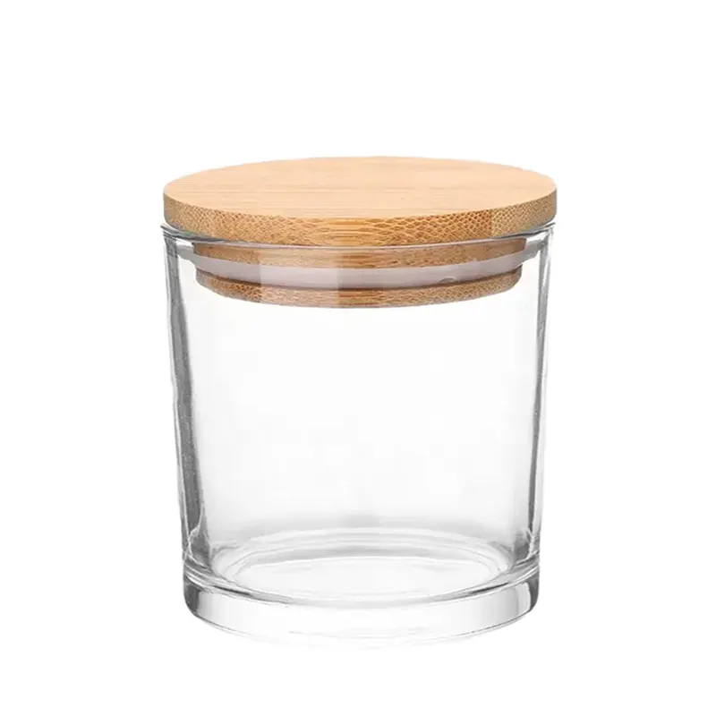 195ml  Empty Glass Candle Vessels Clear Scented Candle Glass Jar With Bamboo Lid Wedding Use Crystal Glass Candle Holder