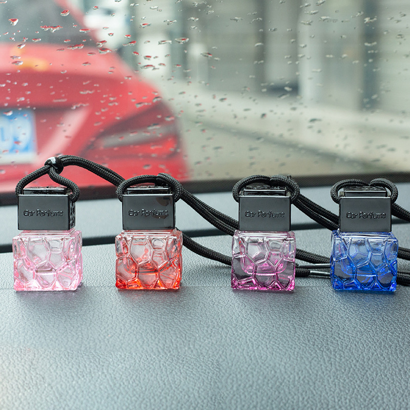 Frosted Colored Car Perfume Bottle 10ml Square Hanging Cars Glass Air Freshener Diffuser Bottles With Wooden Caps And Ropes