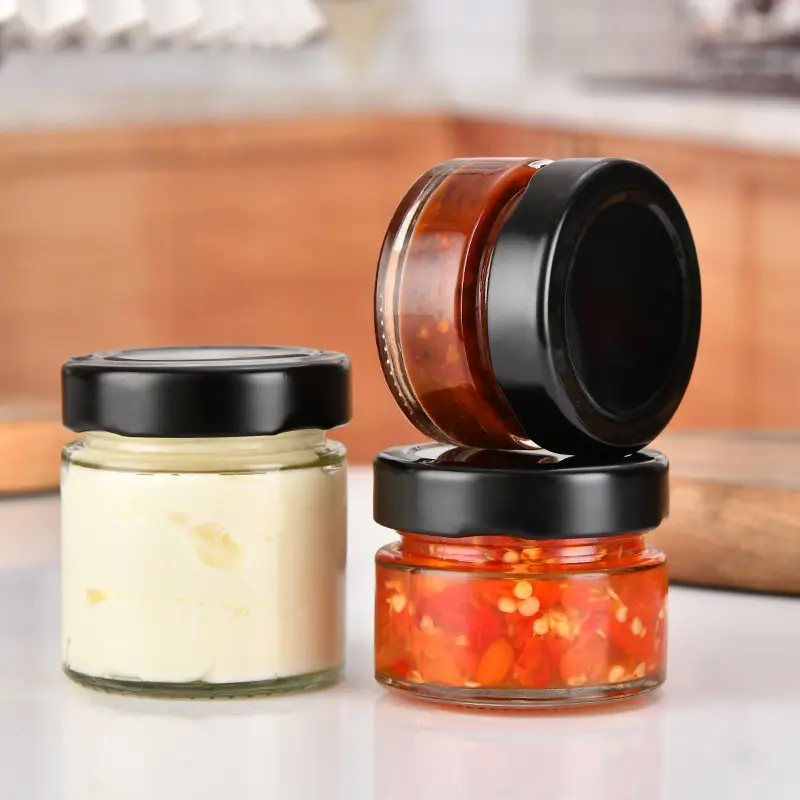 35ml 50ml 100ml 180ml Empty Canning Glass Food Sauce Honey Jar With Metal Twist Off Lug Lid Storage Pickles Jar for Food Container