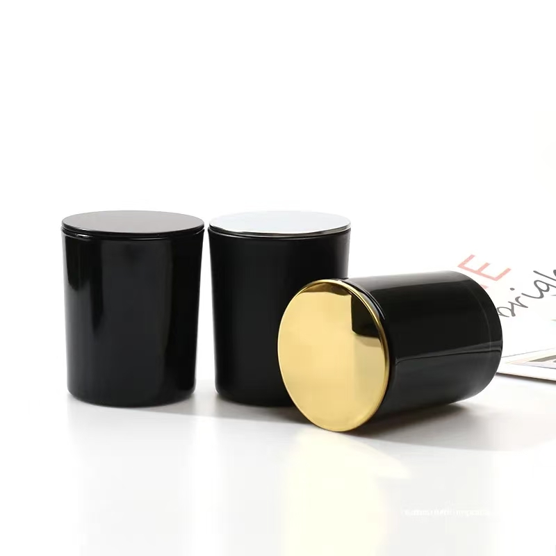 Wholesale empty 200ml 300ml 430ml glossy white black candle glass jar with lids
