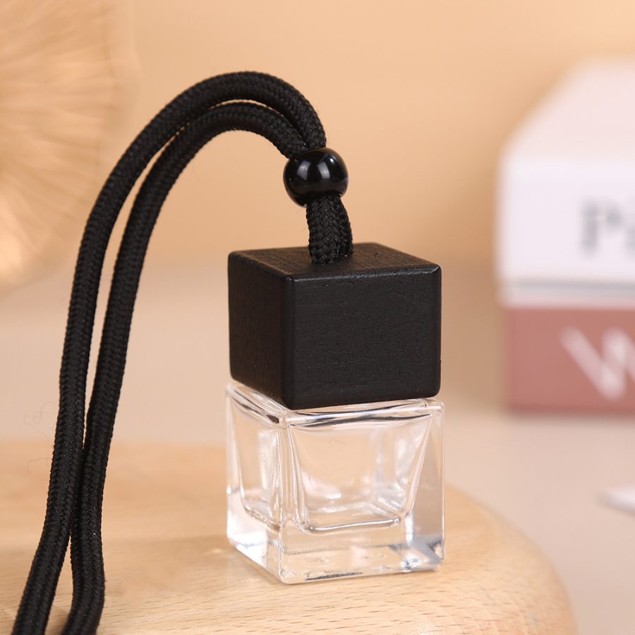Glass Packaging Glass Bottles 8ml Square black bottle for car fragrance pendant air freshener empty perfume glass bottle hanging car diffuser bottle - Image 3