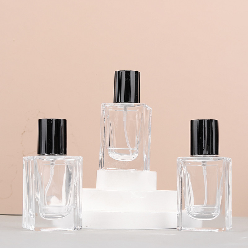 30ml square glass perfume spray empty bottle refillable perfume bottle spiral spray pump cover glass perfume bottle black cap