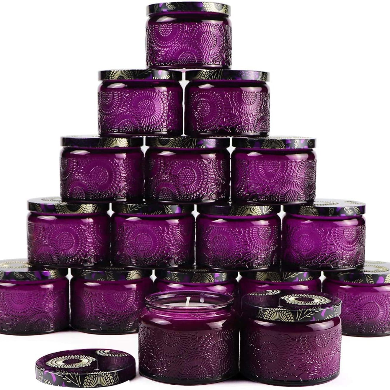 100ml Empty Purple Glass Jar For Candle Making  With Metal Lid