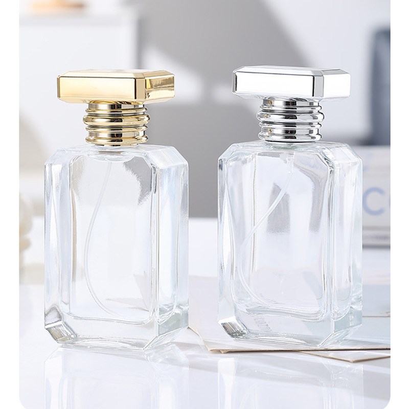 High Quality 50ml Empty Luxury Perfume Bottle Rectangle Custom Perfume Bottles with Gold/Sliver Cap