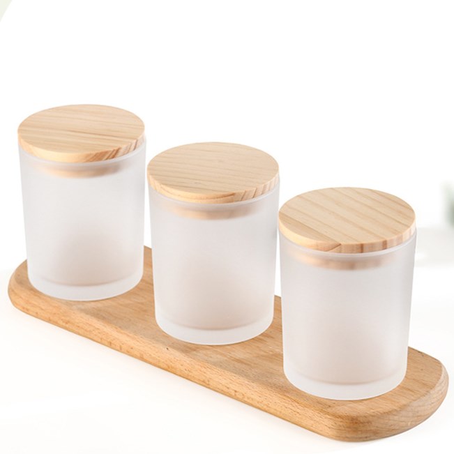 Factory price empty 200ml 7oz 300ml 10oz frosted candle glass jar with metal/bamboo/wood lid