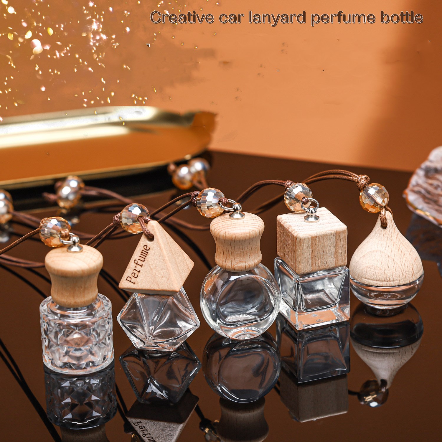 Empty car hanging air fresheners fragrance aromatherapy glass bottle luxury diffuser bottle with wooden cap