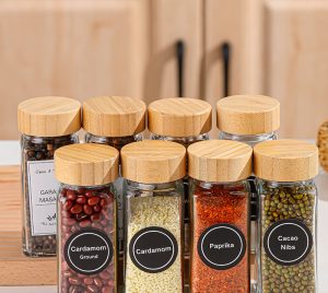 Square Bamboo Lid  4oz 120ml Spice Bottles Glass Seasoning Jars Glass Spice Jars