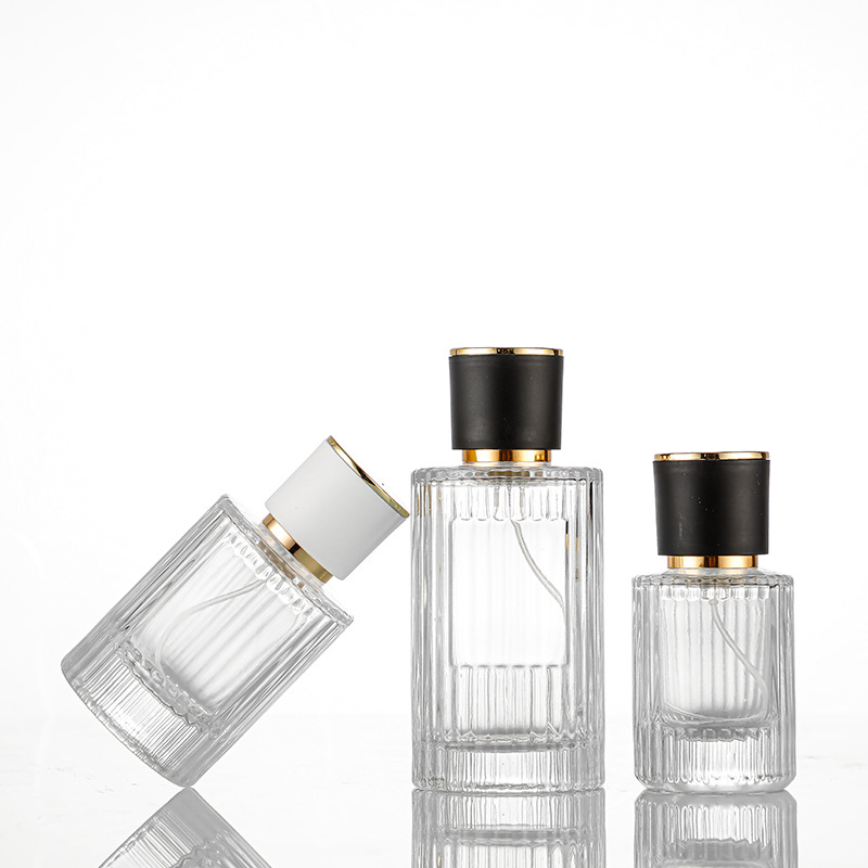 Hot Sale Luxury Black Cylinder Cap Custom 30ML 50ML High Quality Glass Perfume Bottle With Pump sprayer and cap(Screw top)