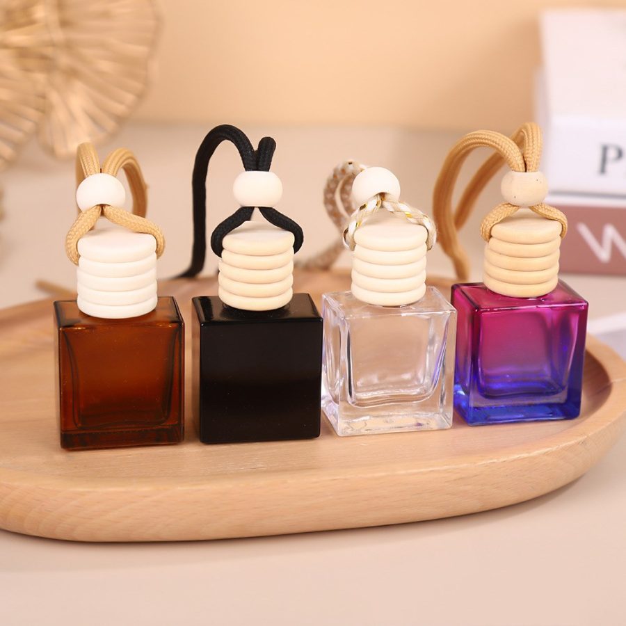 Empty frosted black car perfume hanging freshener diffuser bottle 10ml square for car fragrance perfumes
