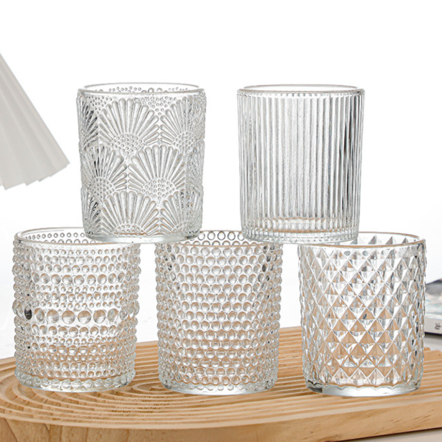 200ml Embossed empty clear candle glass jar for candle making