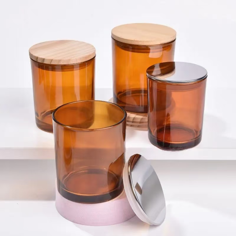 200ml 300ml 430ml  custom amber glass candle jars luxury with bamboo  lid