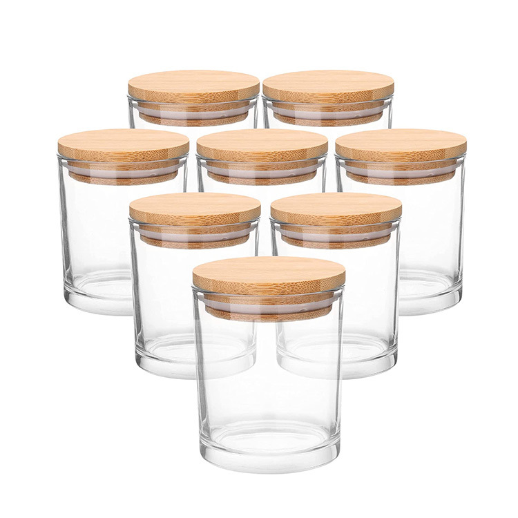 10oz 300ml Clear Empty Bulk Luxury Vessels Container Jar Glass Candle Jars With Bamboo Lids