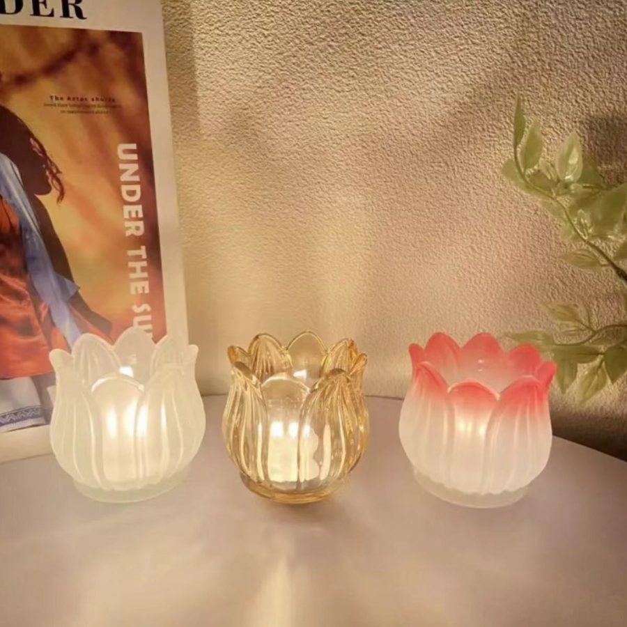 Hot selling Wholesale Vintage Clear Amber Tealight Candle Jar Frosted Wedding Party Tulip Glass Candle Holder - Image 3