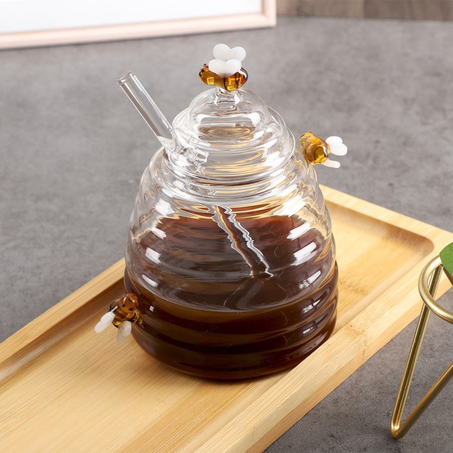 High quality 500ml 16oz honey glass jar with dipper and lid - Image 2