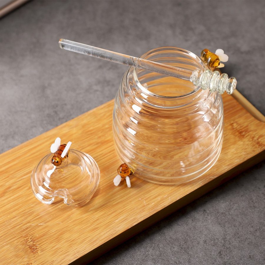 High quality 500ml 16oz honey glass jar with dipper and lid - Image 4