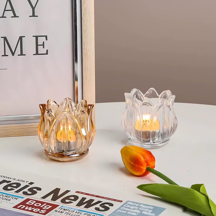 Hot selling Wholesale Vintage Clear Amber Tealight Candle Jar Frosted Wedding Party Tulip Glass Candle Holder