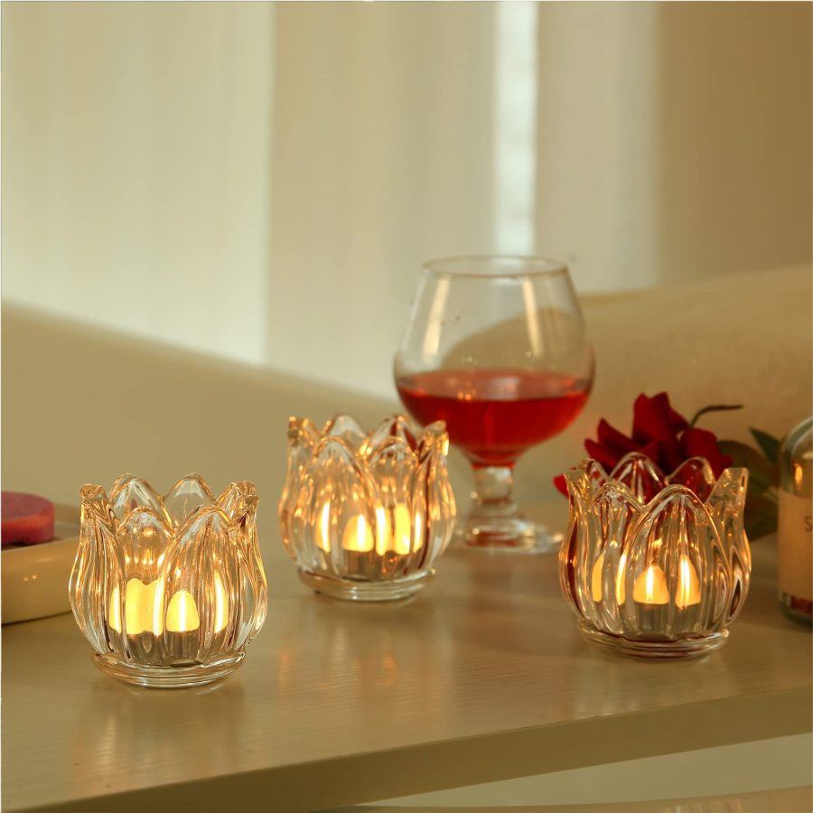 Hot selling Wholesale Vintage Clear Amber Tealight Candle Jar Frosted Wedding Party Tulip Glass Candle Holder - Image 2