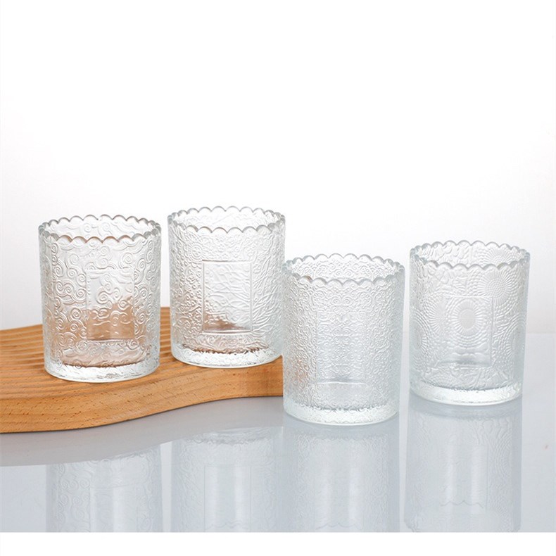 Glass Candle Jar Luxury Embossed Candle Glass, Aromatic Candle,