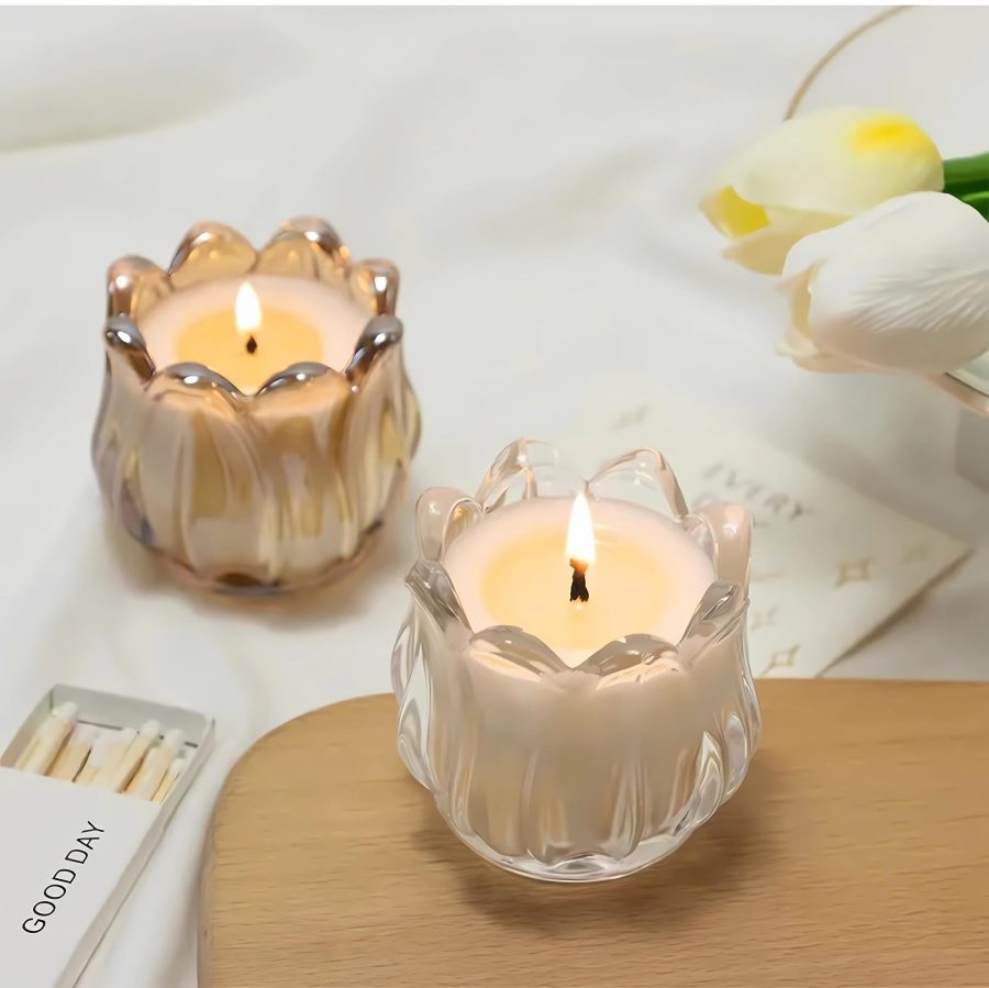 Hot selling Wholesale Vintage Clear Amber Tealight Candle Jar Frosted Wedding Party Tulip Glass Candle Holder - Image 7