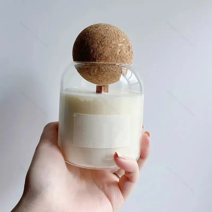 Empty luxury 500ml 16oz candle glass jar with wood cork lid