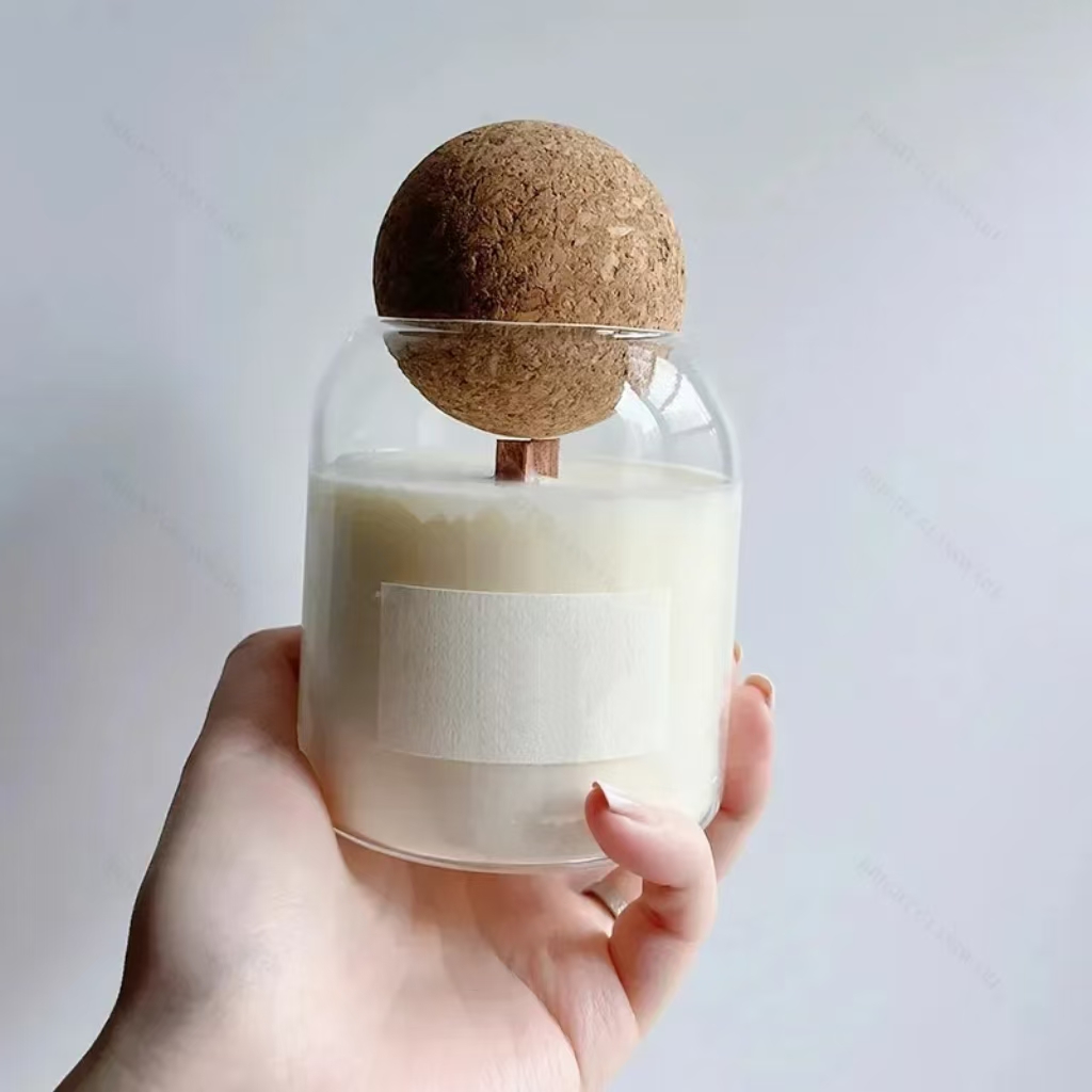 Empty luxury 500ml 16oz candle glass jar with wood cork lid
