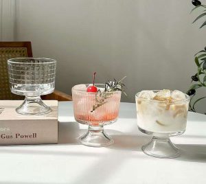 Glass Cup, 300ml 10oz Candle Jar Fruit Juice, Yogurt, Coffee, Ice Cream, Ice Cream Cup, Summer Home Fruit Short Legged Dessert Cup