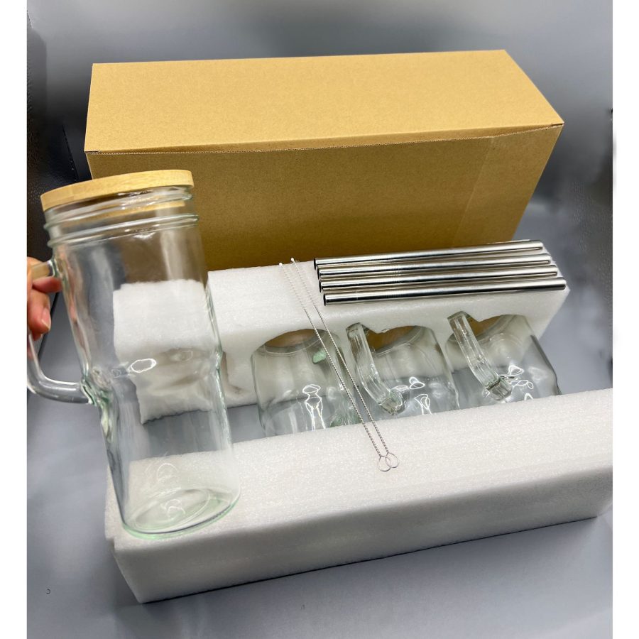 Wholesale Straight Clear Glass Mugs 700ml 24oz  Water Bottle Tumbler Cup with Wooden Lid and Straw（4pcs/box) - Image 5