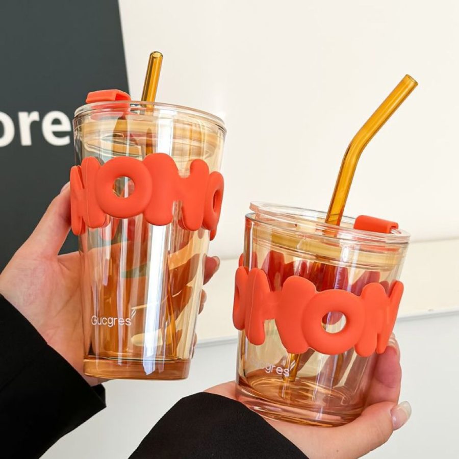 350ml 450ml  Glass Cup with Lid Straw Summer Home Drinking Cup Women's New Fruit Juice Milk Tea Coffee Cup - Image 3