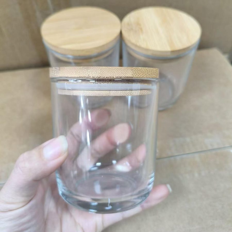 Wholesale price empty 10oz 300ml transparent candle glass jar with bamboo lid - Image 2
