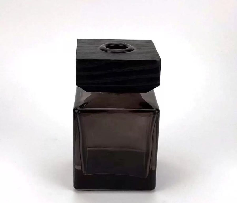 Black 100ml 150ml 200ml square reed diffuser glass bottle with wood cap - Image 4